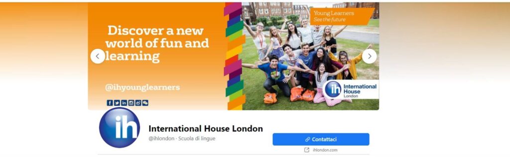 Cover photo of a language school's Facebook page featuring students and their claim