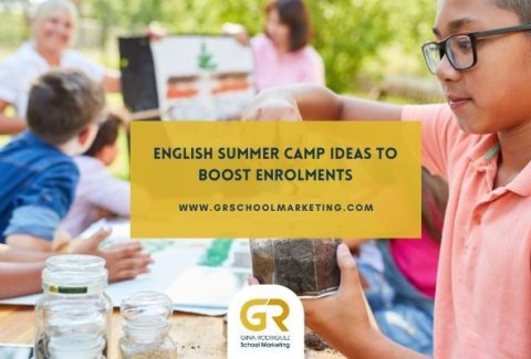 Blog Cover with photo of children learning outdoors and the title of the blog article: English Summer Camp Ideas to Boost Enrolments