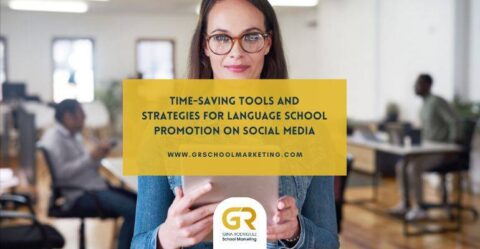 copertina del articolo Time-Saving Tools and Strategies for Language School Promotion on Social Media. Foto di una donna in classe