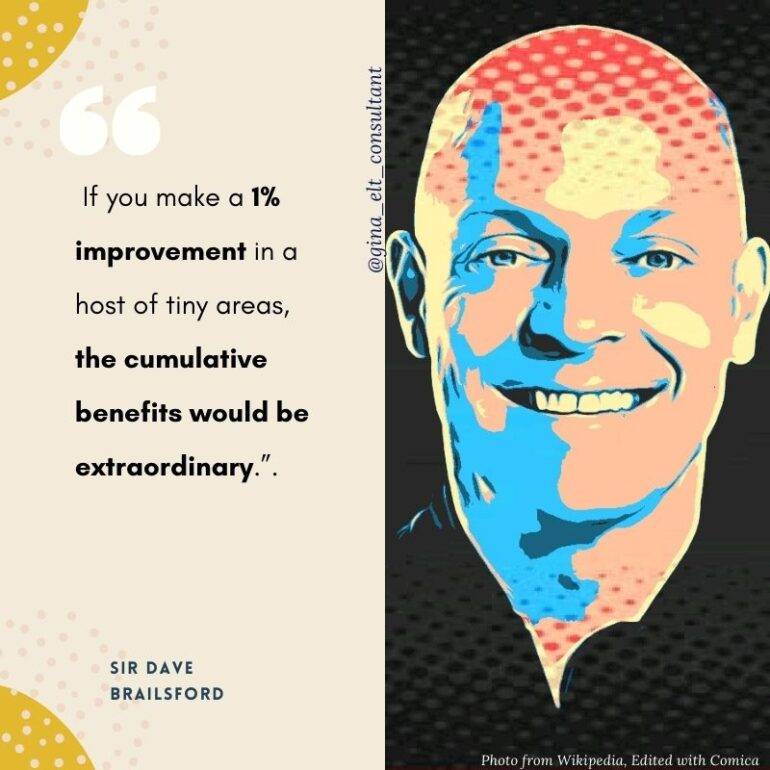 Quote about marginal gains with a picture of Sir Dave Brailsford