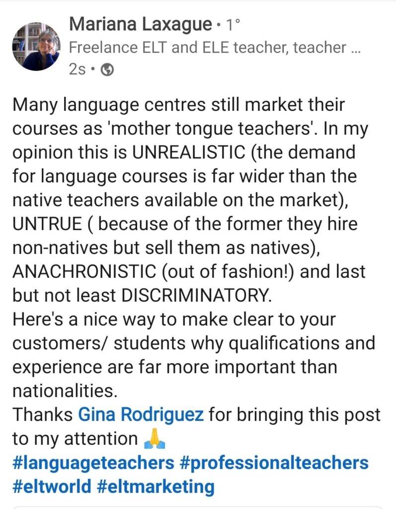 Mariana Laxague on Native-speakerism in language school marketing