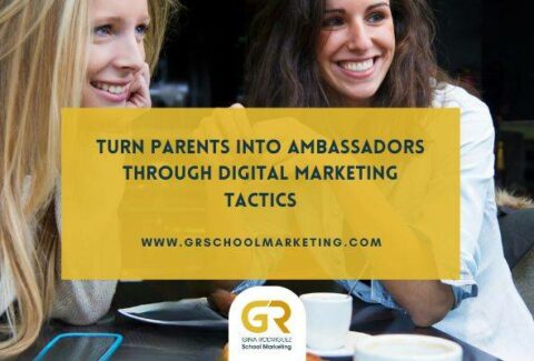 Blog cover featuring happy mothers with an overlaying text that says "Turn Parents into Ambassadors through digital marketing tactics"